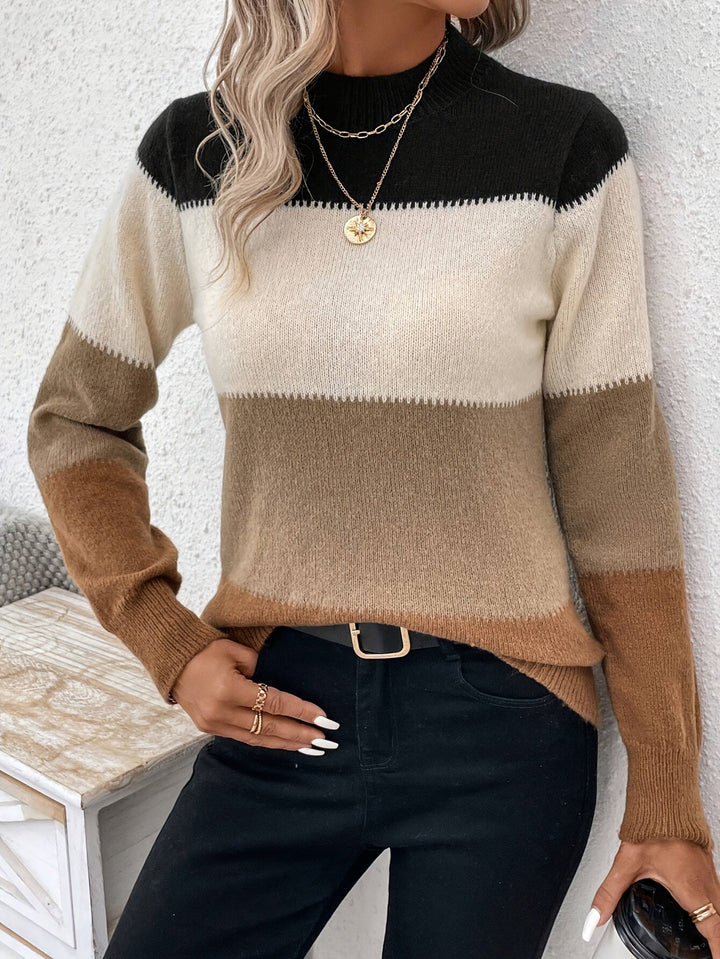 Svenja | Farbblock-Pullover mit Stehkragen & langen Ärmeln