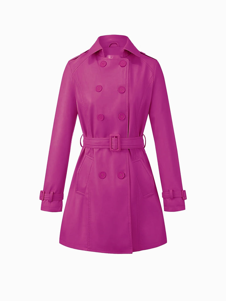 Faye – Eleganter Damen- Leder-Trenchcoat mit Gürtel