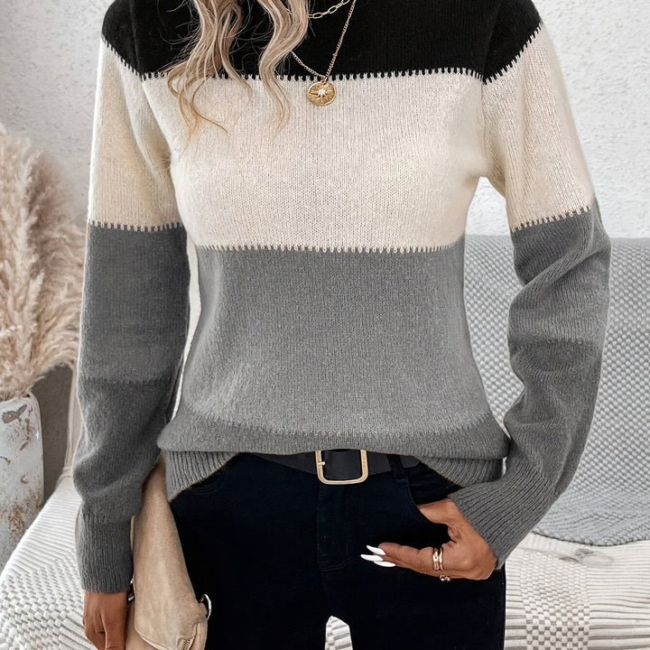 Svenja | Farbblock-Pullover mit Stehkragen & langen Ärmeln