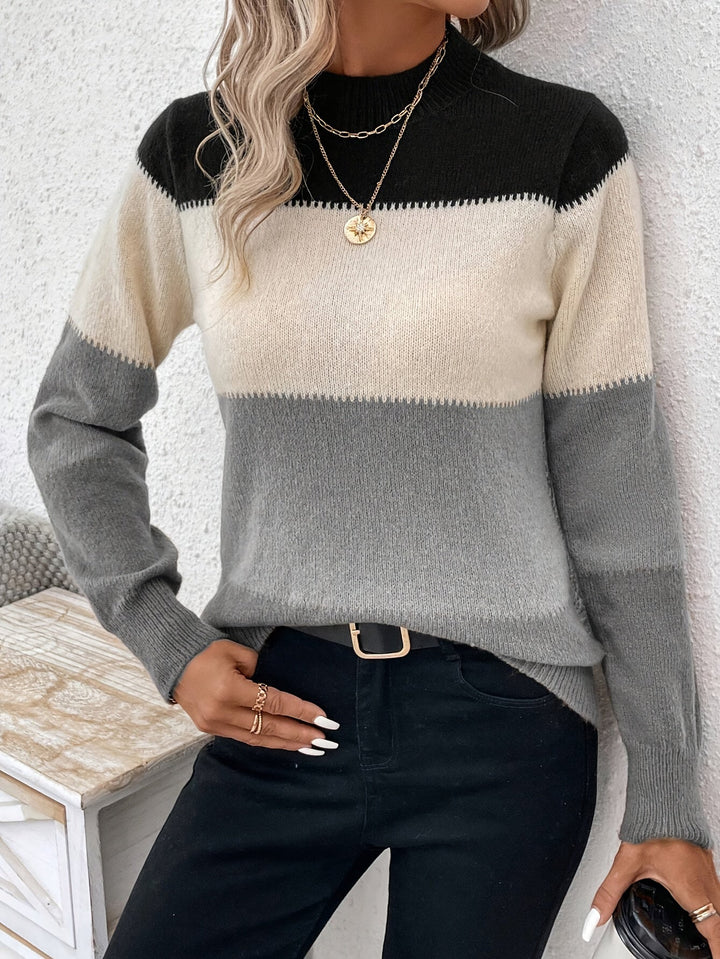Svenja | Farbblock-Pullover mit Stehkragen & langen Ärmeln